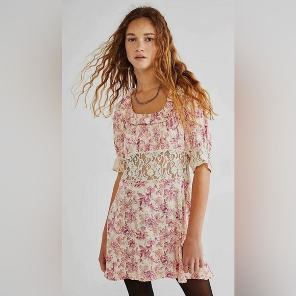 Free people lucie Floral Pink Lace Dress - Picture 2 of 5